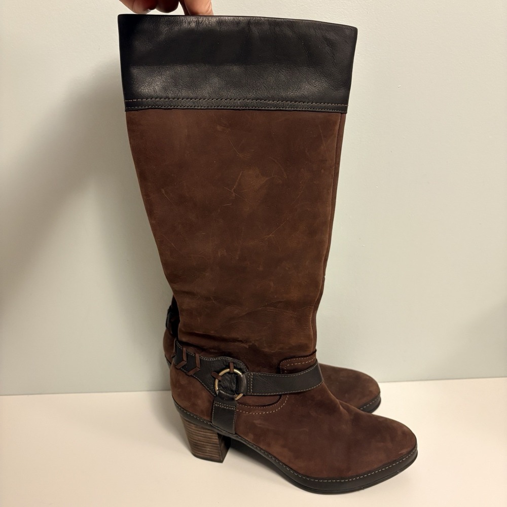 Clarks Leather Suede Knee Length Riding Boots Brown Size 8 Fall Fashion